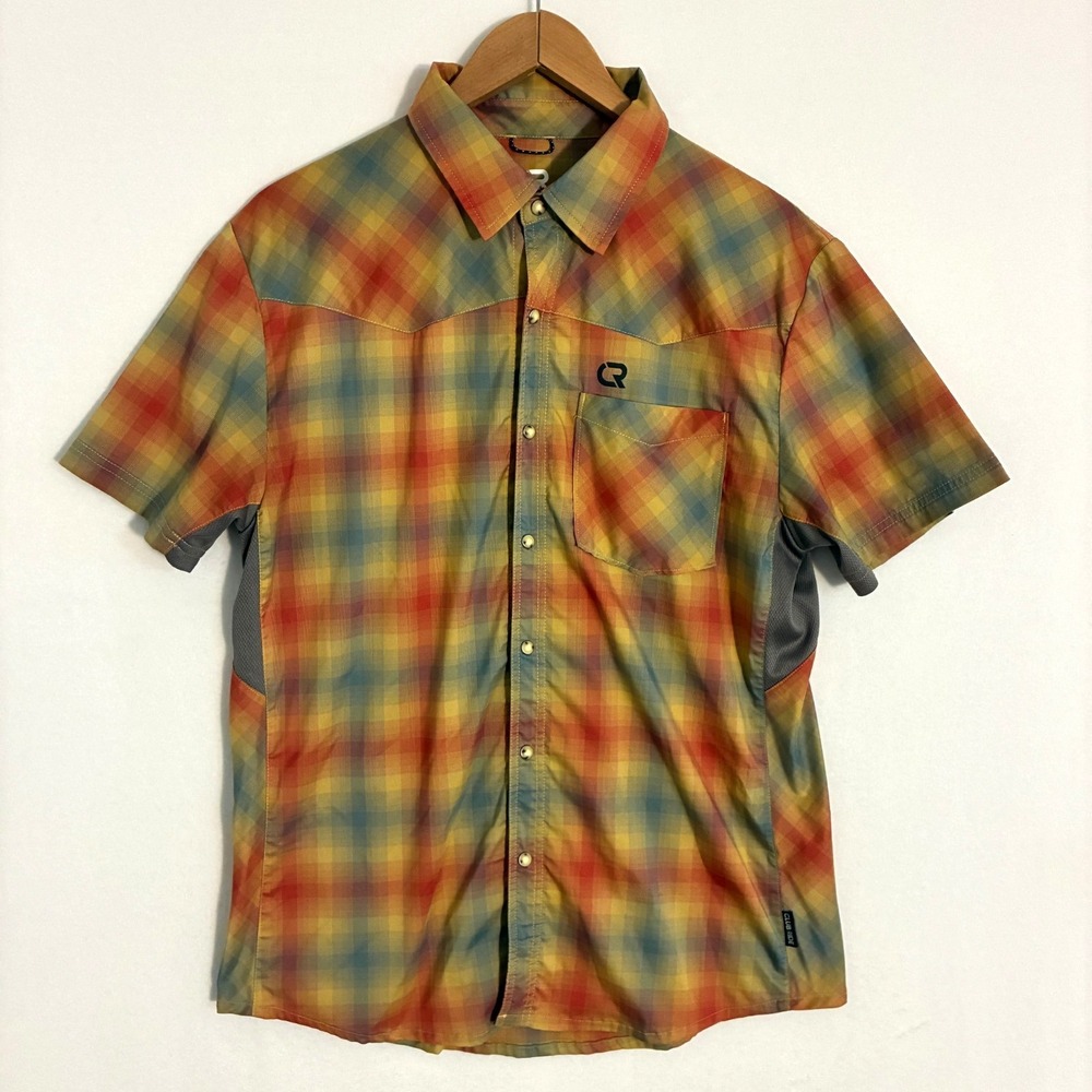 Club Ride Cycling Shirt Mens Size M Pearl Snap Short Sleeve Plaid MTB Gorpcore